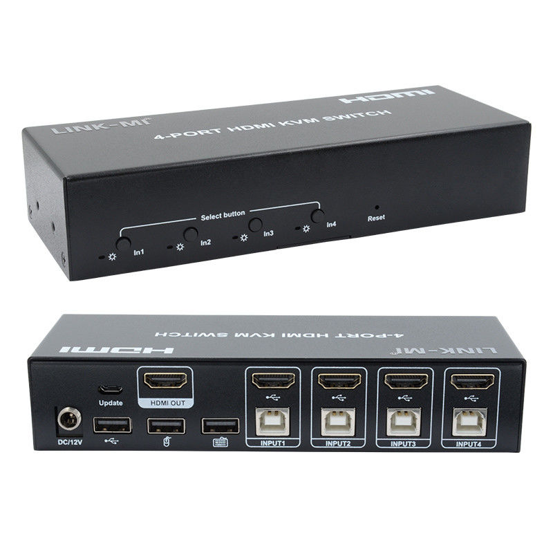 Geen vertraging HDMI KVM Switch 4 Port Ip Kvm Hdmi Support Hot Keys Automatisch schakelen