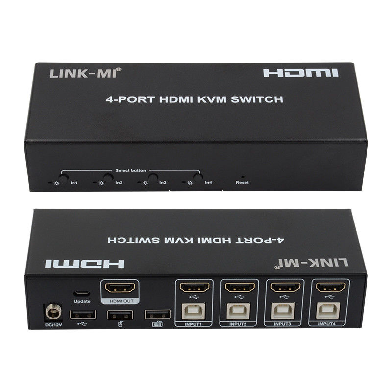 Geen vertraging HDMI KVM Switch 4 Port Ip Kvm Hdmi Support Hot Keys Automatisch schakelen