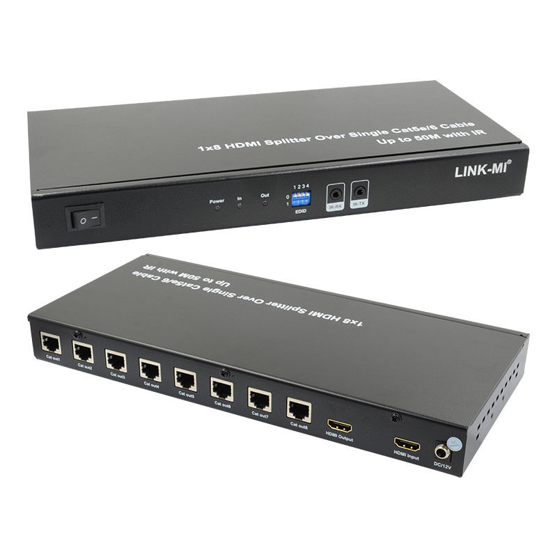 HDMI 50M 1X8 Splitter over Cat5e 6 Kabelondersteuning 3D IR 1080P 8 Port HDMI Splitter