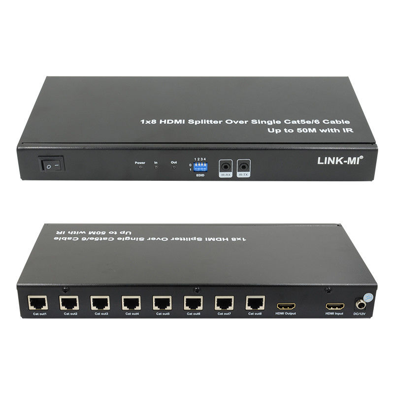 HDMI 50M 1X8 Splitter over Cat5e 6 Kabelondersteuning 3D IR 1080P 8 Port HDMI Splitter