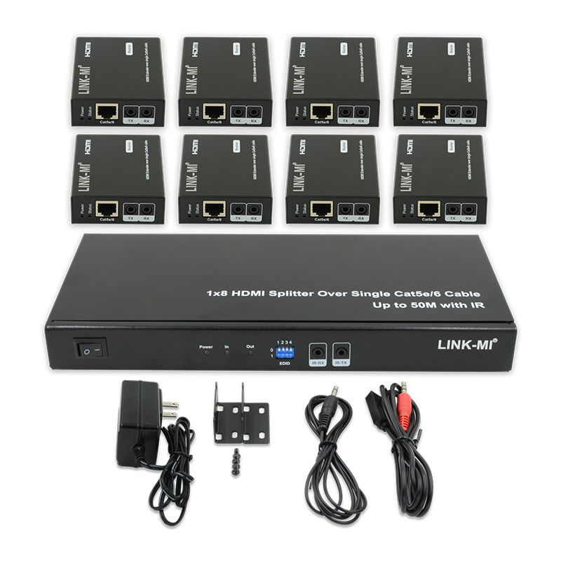 HDMI 50M 1X8 Splitter over Cat5e 6 Kabelondersteuning 3D IR 1080P 8 Port HDMI Splitter