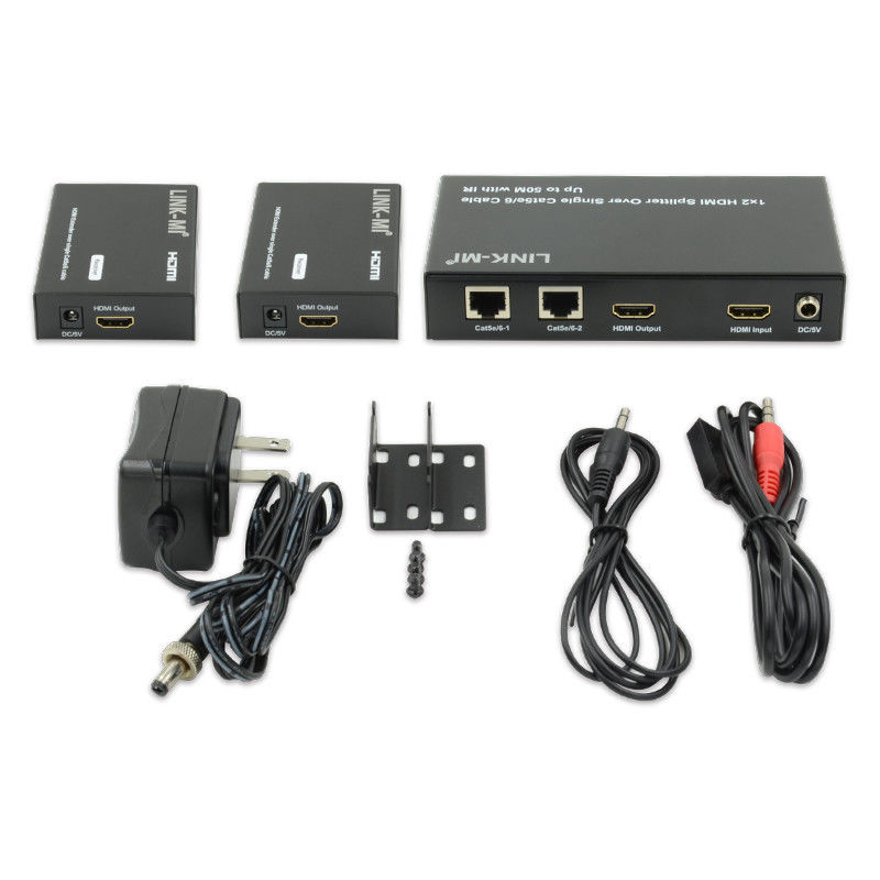 1X2 50M 4K HDMI Splitter over Cat5e/6 Kabelondersteuning 3D IR Cascading voor 4 lagen