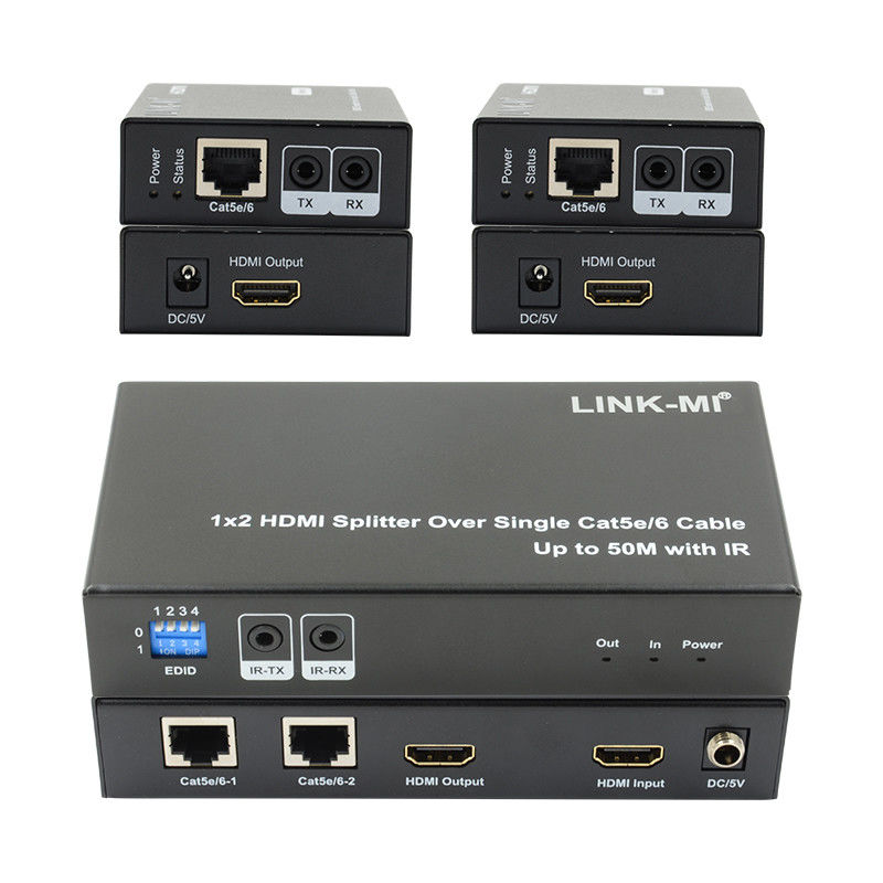 1X2 50M 4K HDMI Splitter over Cat5e/6 Kabelondersteuning 3D IR Cascading voor 4 lagen