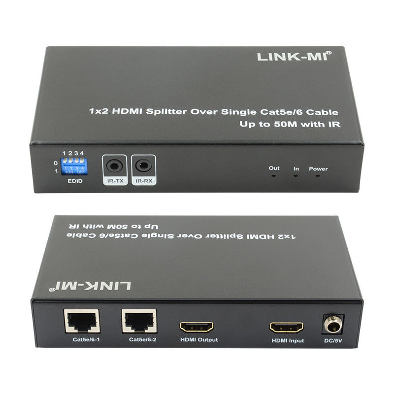 1X2 50M 4K HDMI Splitter over Cat5e/6 Kabelondersteuning 3D IR Cascading voor 4 lagen