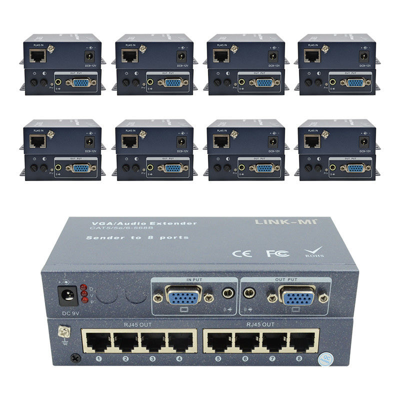 100m 200m 300m 1/8 VGA Splitter 1X8 Extender 1 tot 8 Video Audio Extender