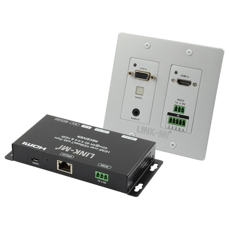 4K 40M HDBaseT HDMI+VGA Wallplate Extender Bi-directionele breedband IR RS232 Pass Through