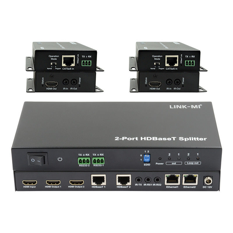 100m 1x2 HDBaseT Splitter met HDCP2.2 Compliance POC Ethernet en RS232 Pass Through