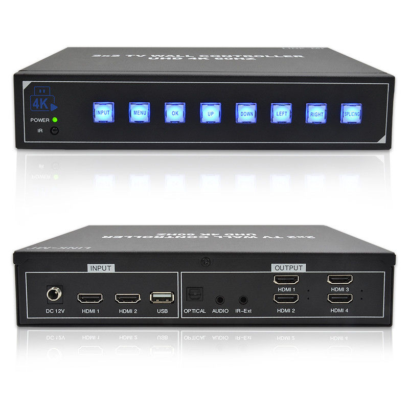4K HDMI Video Wall Processor 2X2 Ondersteunt USB Auto Display voor 4 UHD TV's 4K 60Hz LED Video Wall